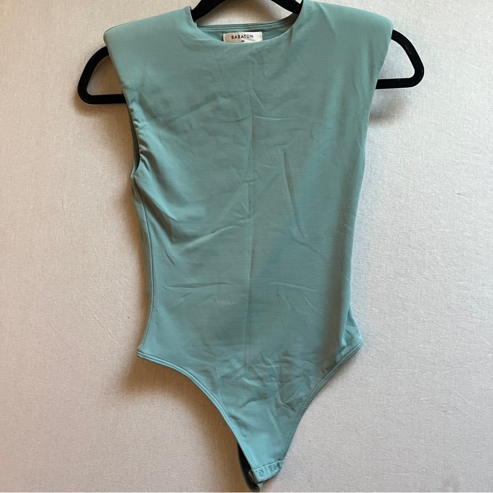 Babaton Aritzia Teal Contour Shoulder Pad Muscle Bodysuit Sz XS